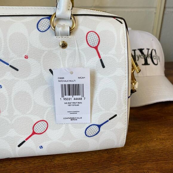 Coach C8285 Rowan Satchel In Signature Canvas With Racquet Print In Chalk Multi - Picture 6 of 10